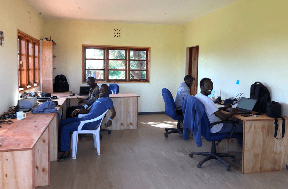 Lexson (Twiga Walinzi), Anthony (Twiga Walinzi), Limo (Leopard Conservation Program) and Lenguya (Leopard Conservation Program) in their new office.