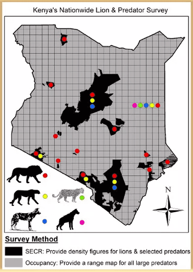 Map to show the areas that the lion census is taking place.