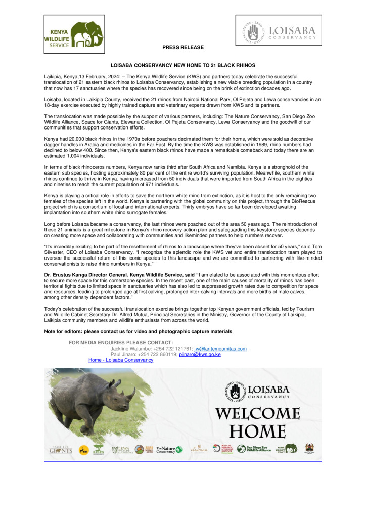 thumbnail of PRESS RELEASE LOISABA RHINO CELEBRATIONS 13TH TUE FEB 2025