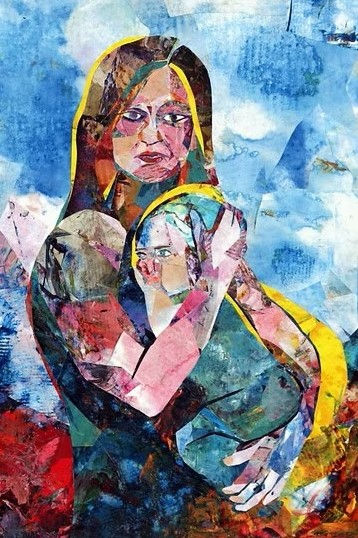 By Traci Osborn (Prairie Dog Press), painting of a mother protectively holding her infant.