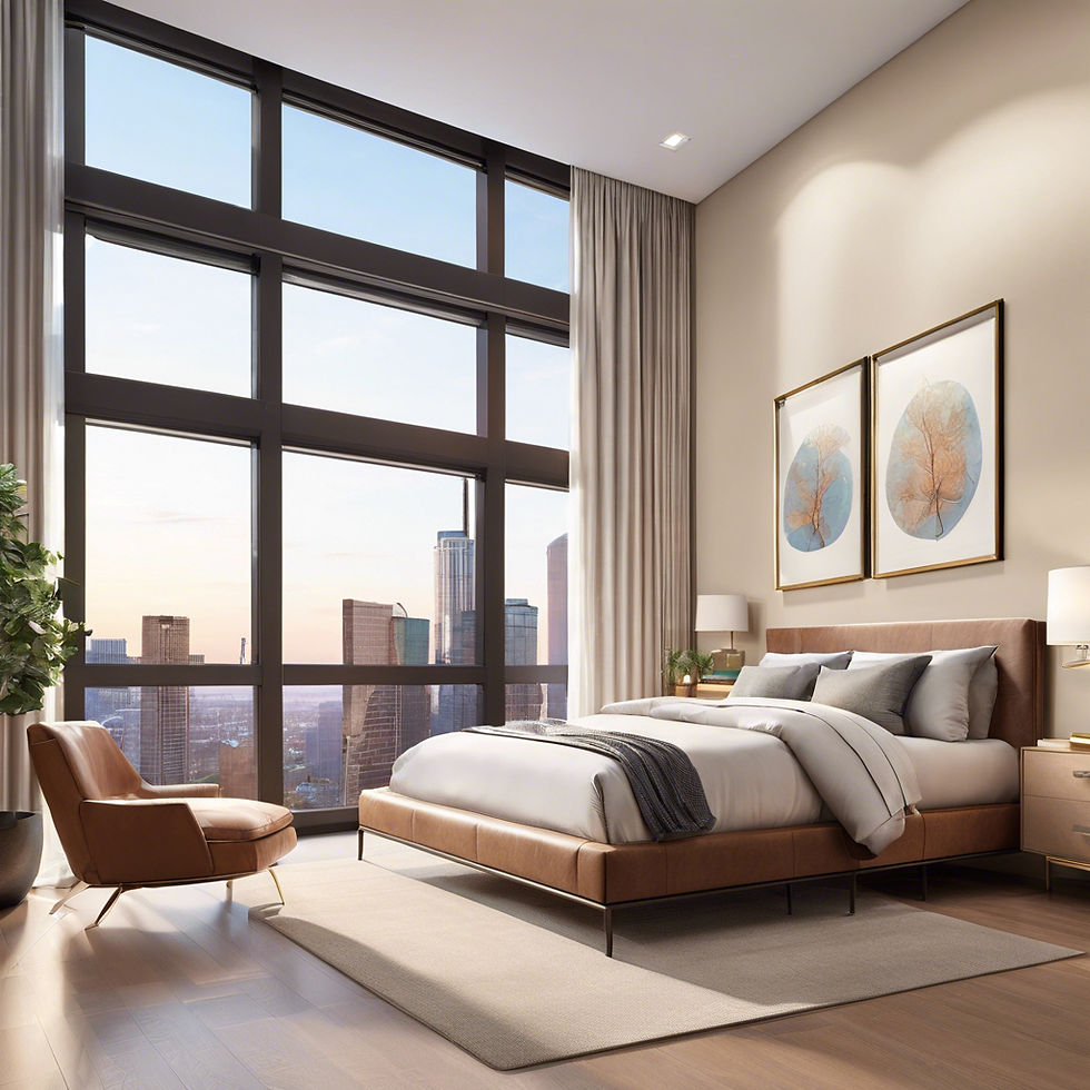 virtually staged bedroom in modern condominium with floor to ceiling windows.jpg