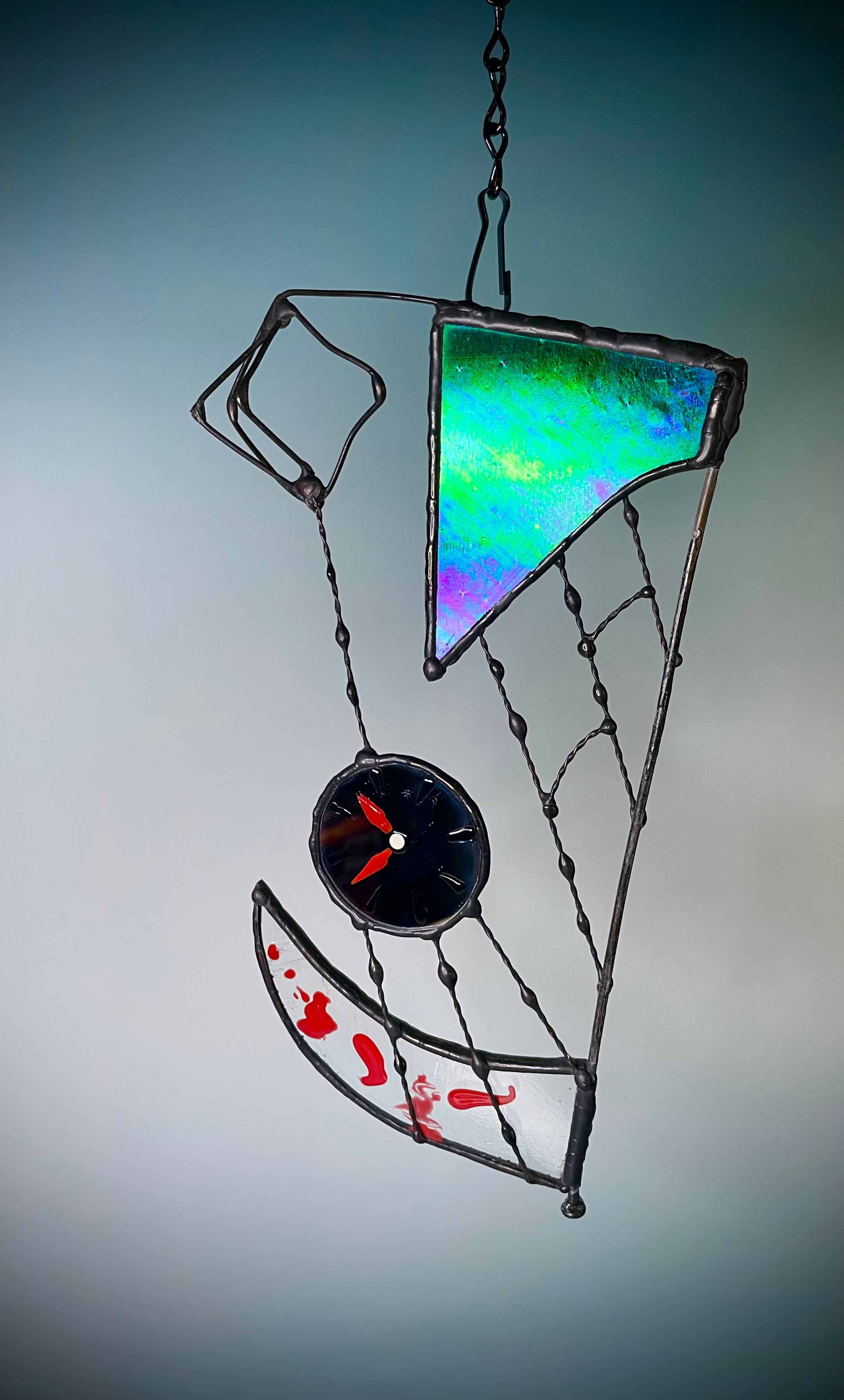 Grim Reaper - Black Chameleon Glass with Mirror Clock - Suncatcher