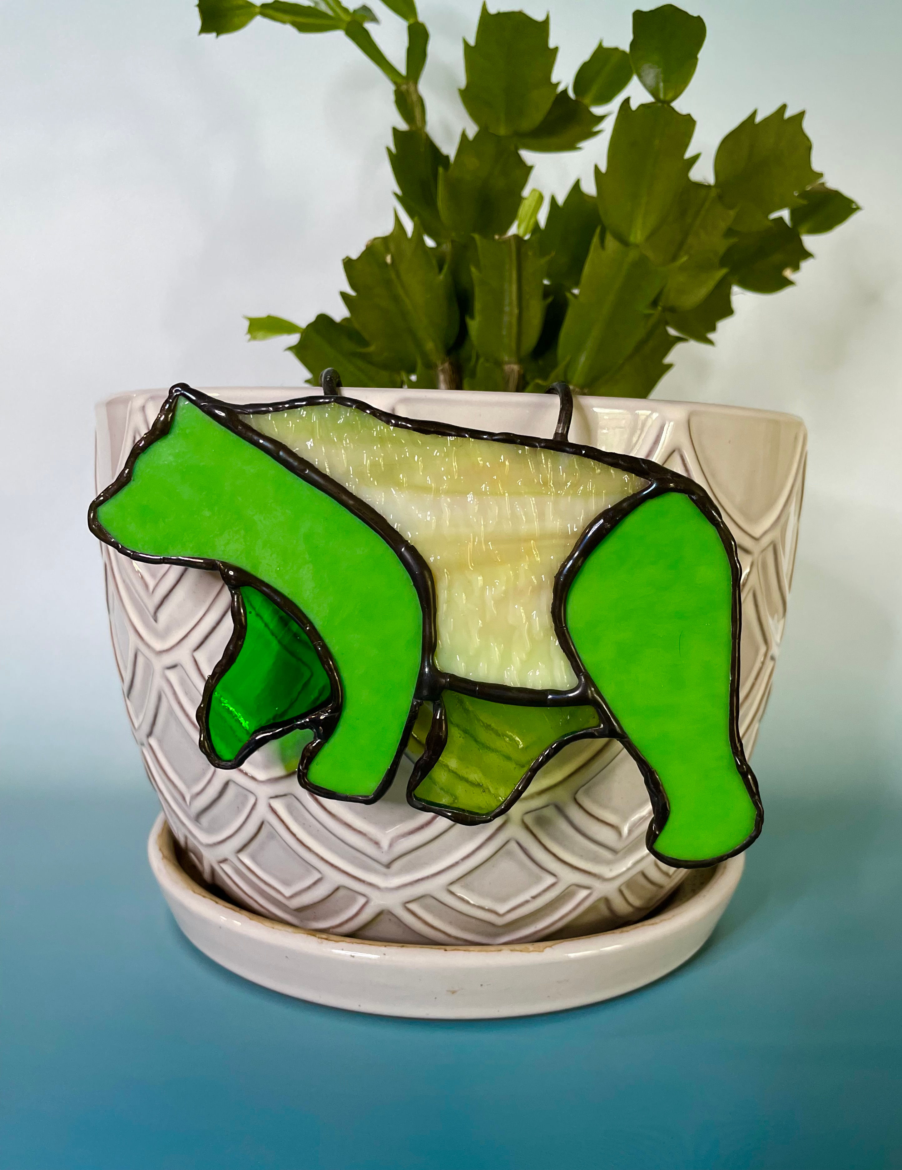 Bear - Green - Stained Glass Pot Hook