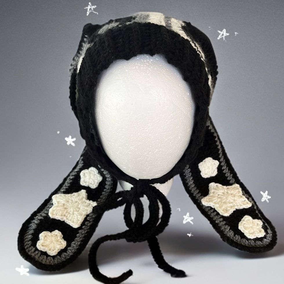 Monochrome Bunny Bonnet with Stars