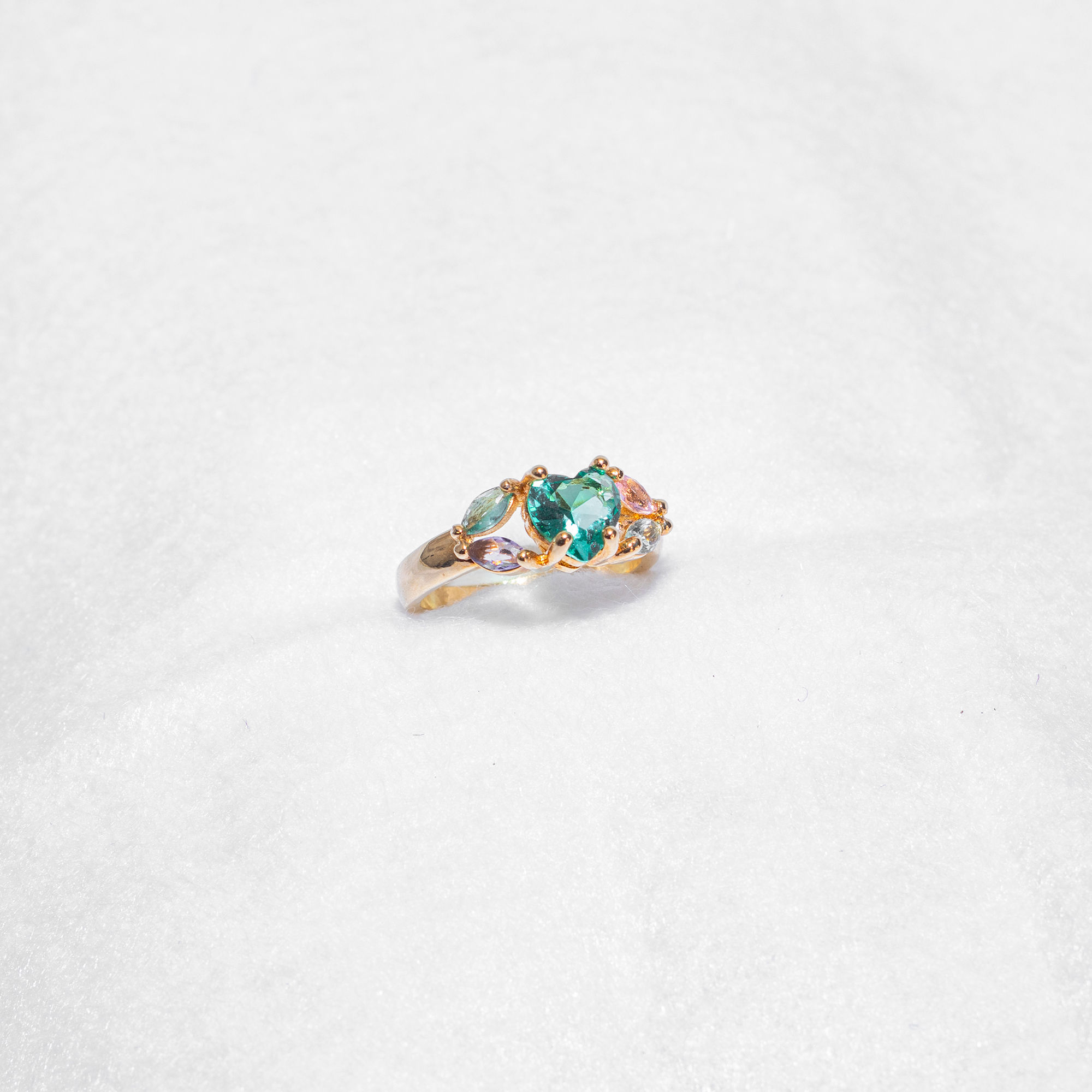 Anel Coração Verde e 4 Pedras Coloridas