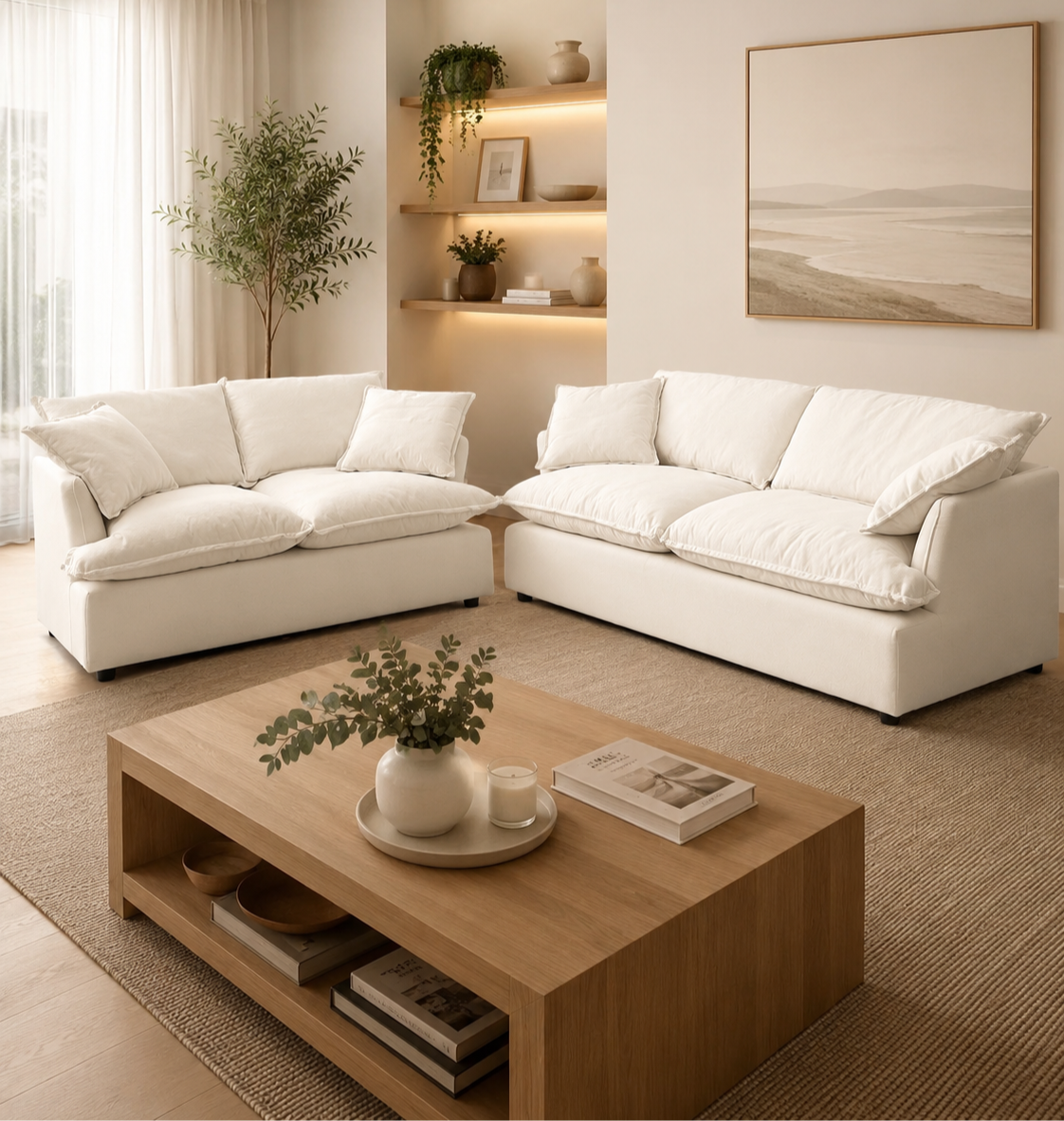 'BYRON' Two & Three Seater Sofa Pair Ultra Plush Polyester/Linen Blend