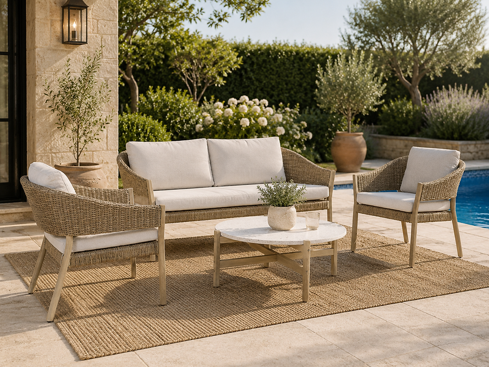 Thumbnail: 'Croft' Outdoor Wicker Lounge Setting w/ Terazzo Top Coffee Table Round
