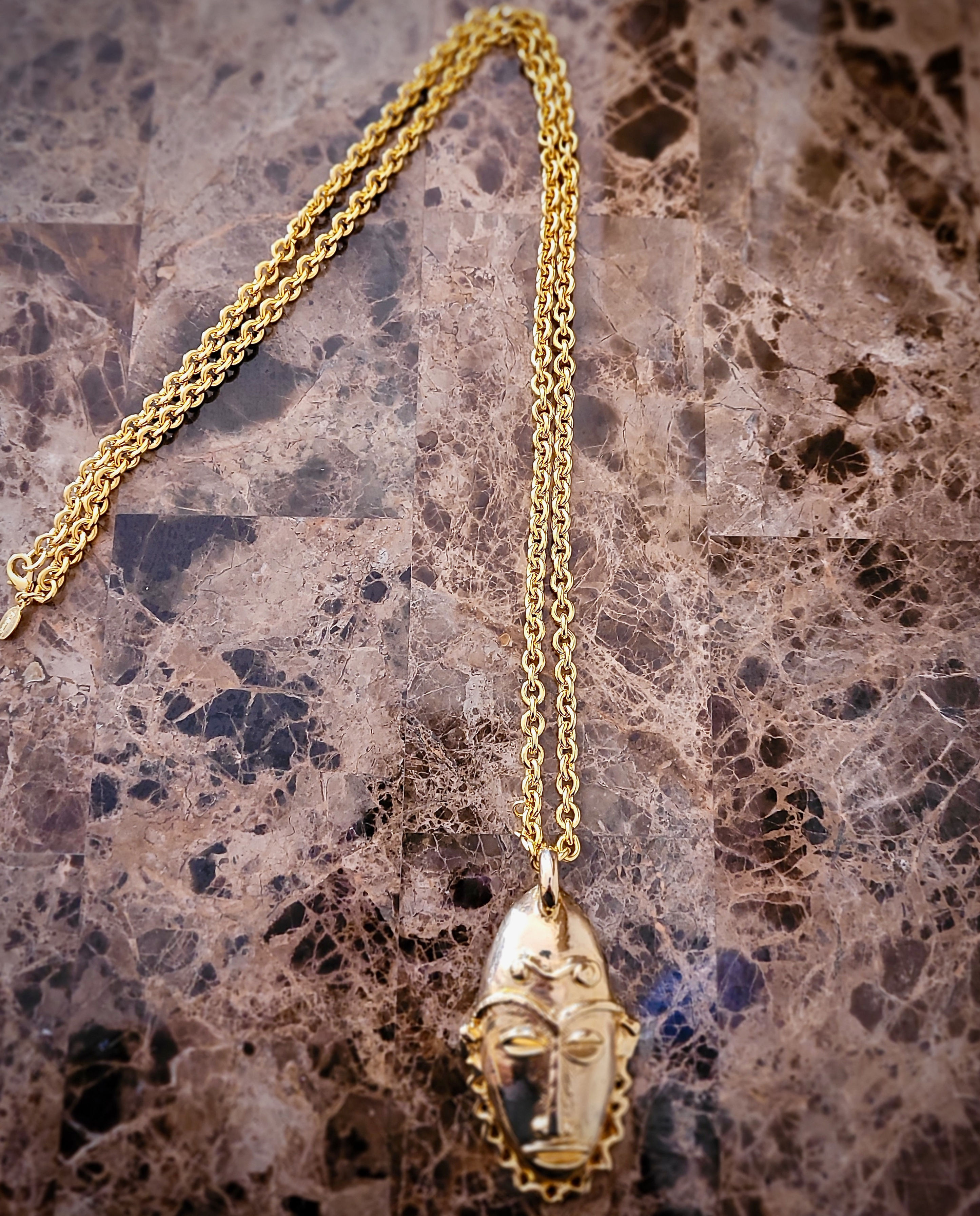 Gold Plated African Mask Charm With Chain