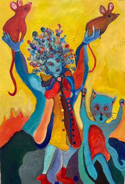 Joy (With Rats) 36x24 Acrylic Mixed Media