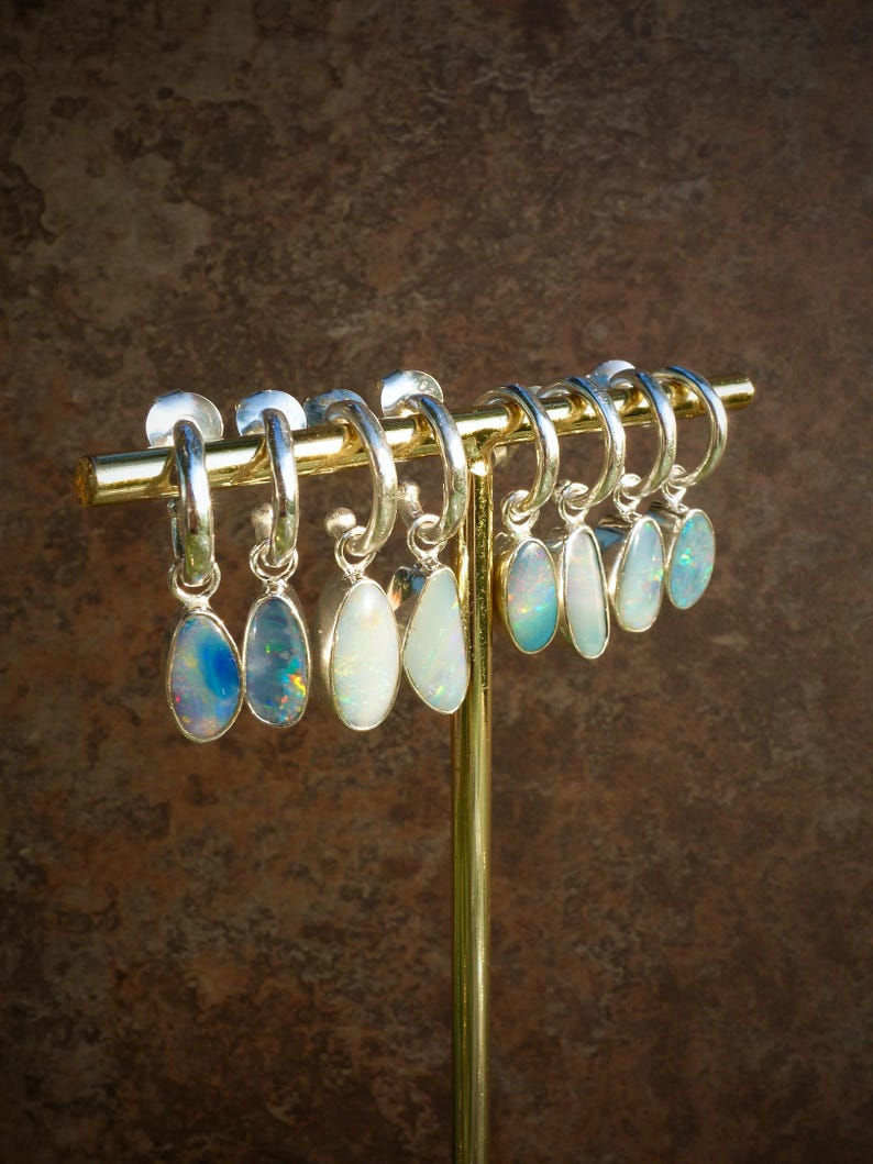 Thumbnail: 2-in-1 Opal Hoop Earrings — Sterling Silver, One-of-a-Kind