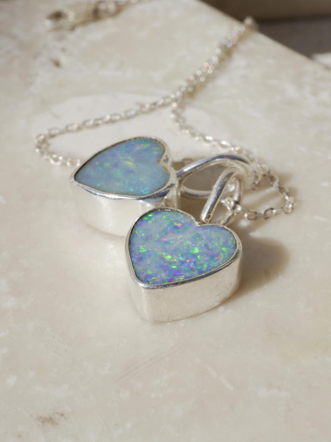 Opal Heart Pendant — Sterling Silver, Choose Luna or Indigo