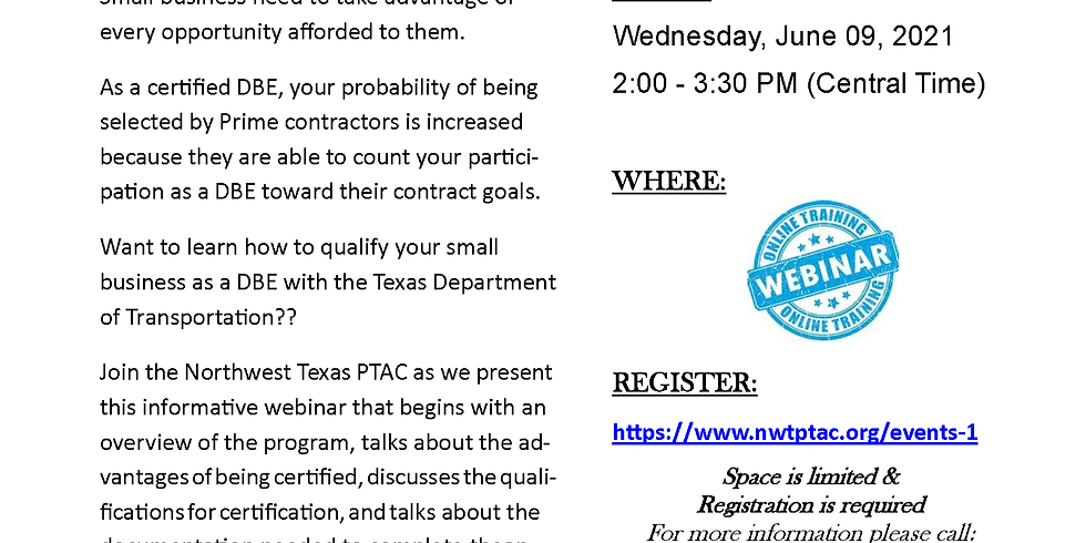 Disadvantaged Business Enterprise Certification (DBE)