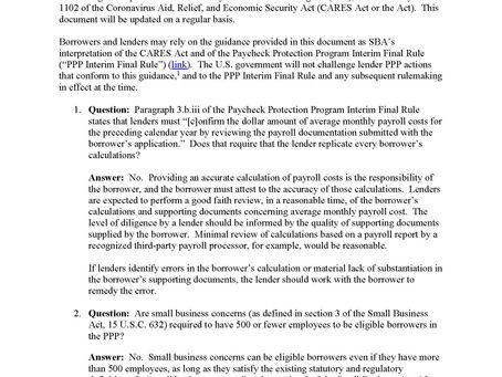 FAQs for the Paycheck Protection Program