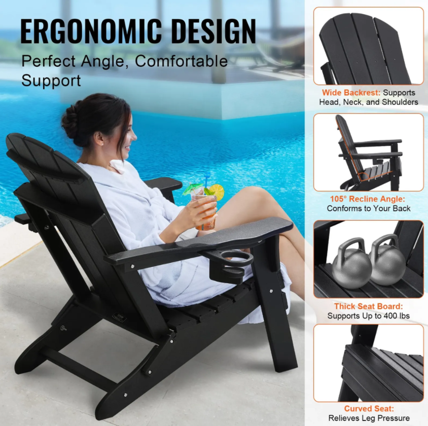 Minijatura: Set od 2 prijenosne sklopive stolice za sve vremenske uvjete - crne