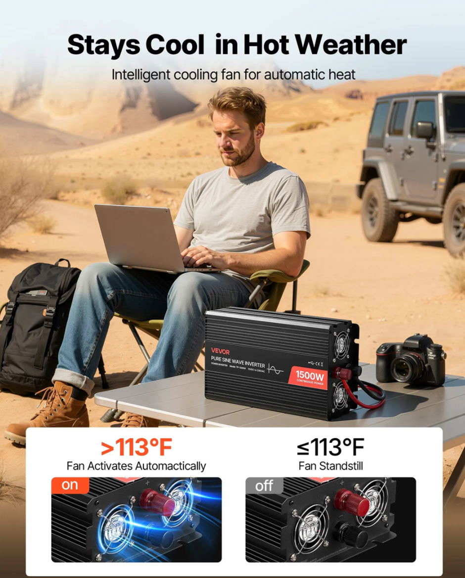 Minijatura: Inverter snage 1500 W, 12 V DC na 230 V AC, čisti sinusni inverter