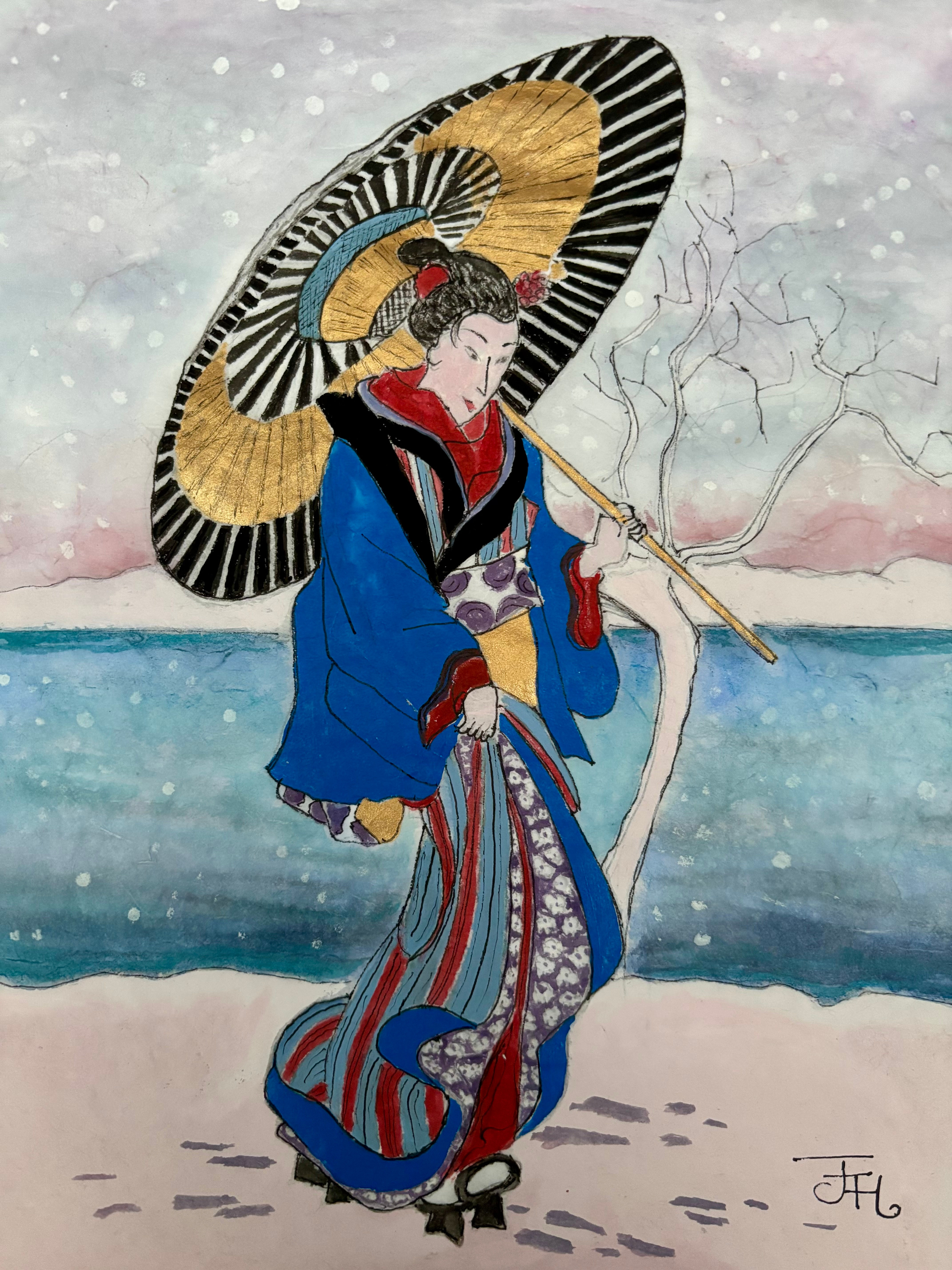 Japanese Lady in the style of Hiroshige by Jacqueline Hulls