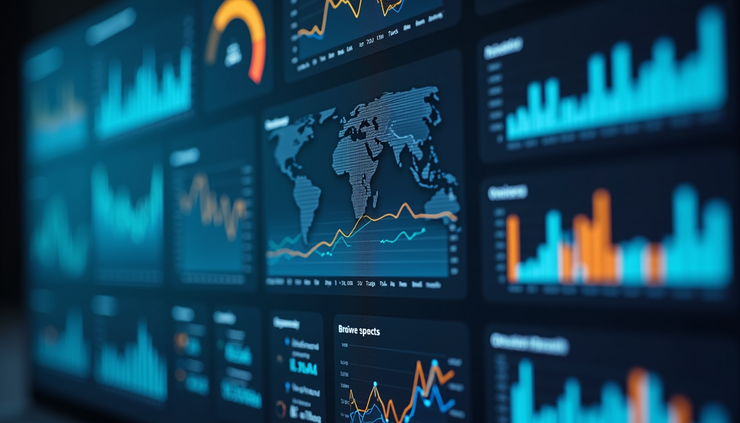 Eye-level view of a digital dashboard showing AI-driven marketing metrics