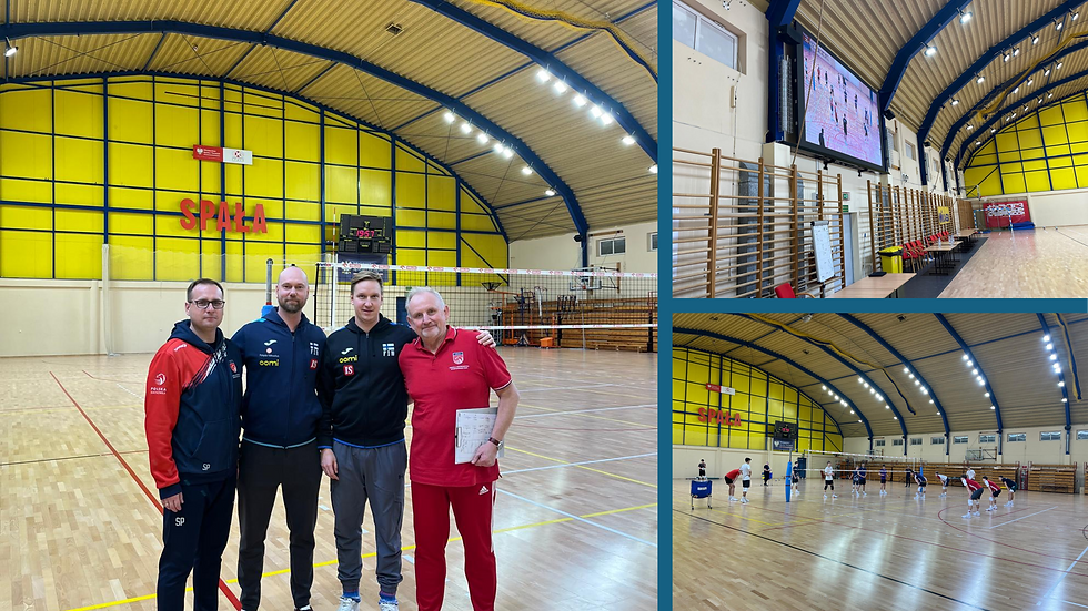 Kuvia Puolan lentopallon valmennuskeskuksen arjesta Spalassa. Ensimmäisessä kuvassa poikien keskuksen vastuuvalmentajat ja U19/U18 maajoukkueiden päävalmentajat.