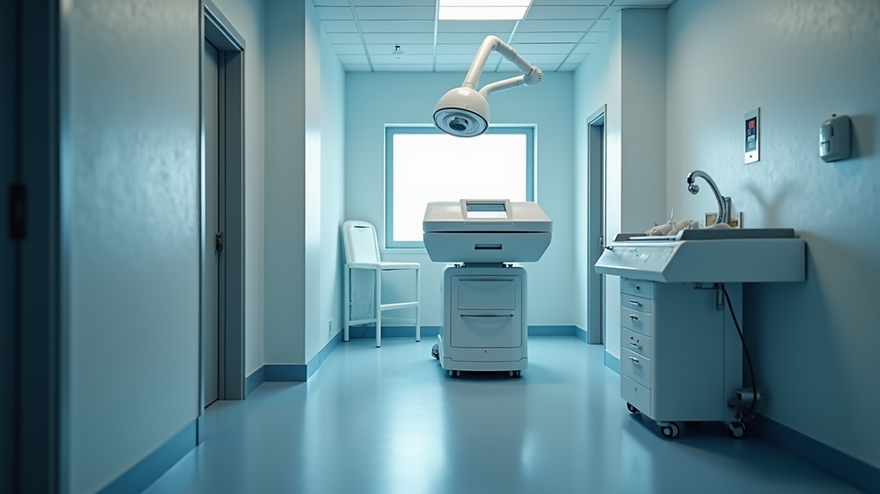 Eye-level view of a modern laser machine in a clean treatment room