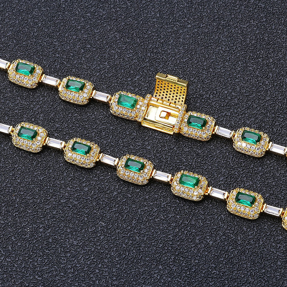 Miniatura: Fashion Jewelry Iced Emerald Cushion Cut Diamond Bracelet White Gold Inla