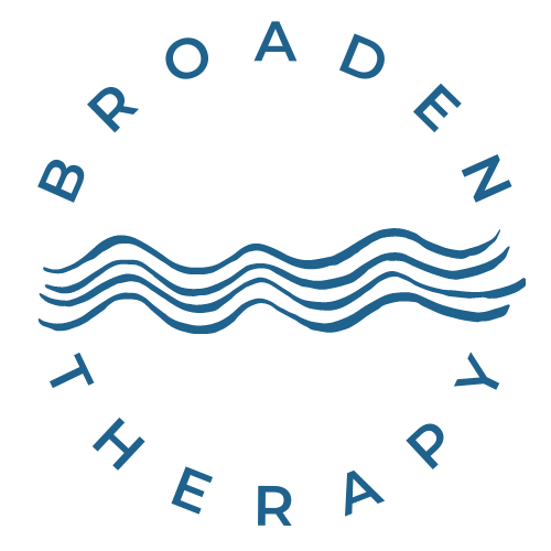 text that says broaden therapy that surrounds image of abstract wave