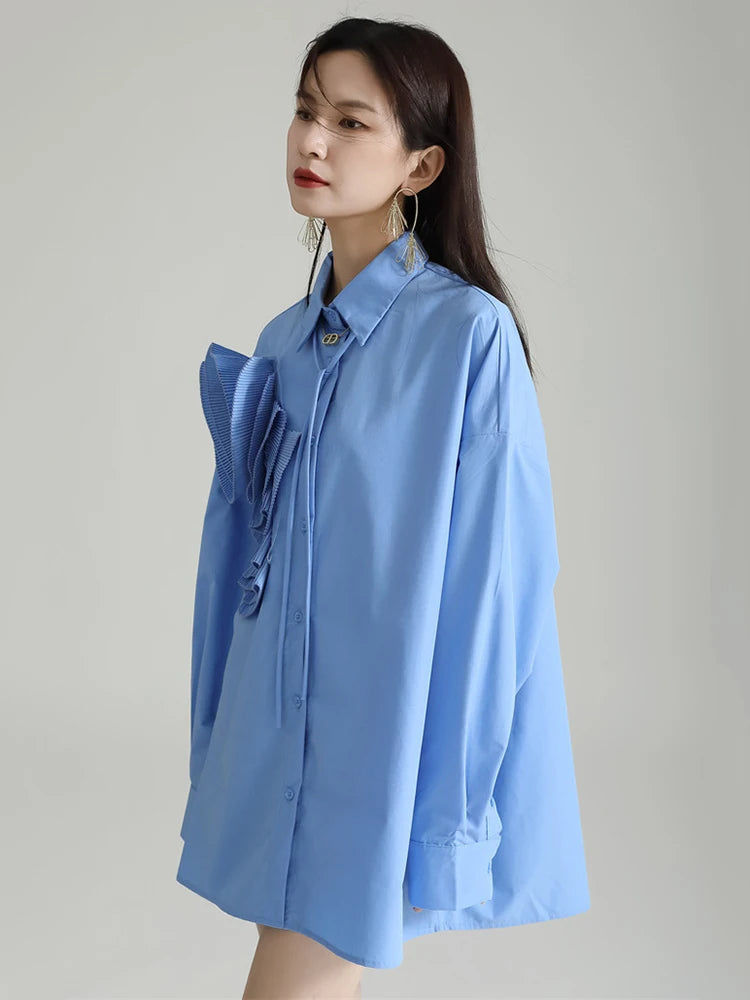Thumbnail: Sheltey Ruffle Flower Blouse - Blue