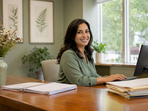 Receptionist at boutique physical therapy clinic desk