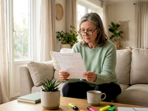 Woman reviewing rehabilitation checklist at home