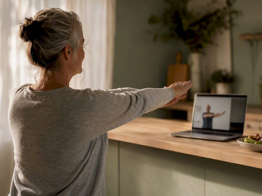 Patient doing telehealth physical therapy at home