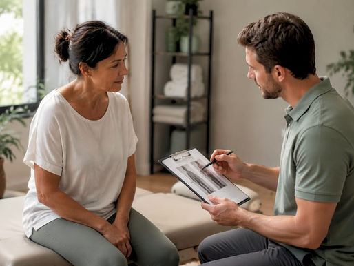 Patient and therapist reviewing therapy clinic options