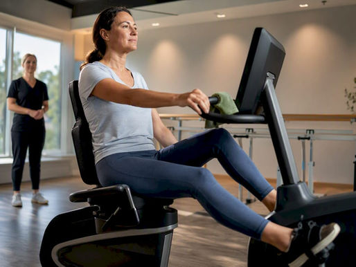 Patient completing paced exercise in physical therapy