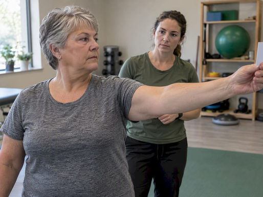Patient practicing gaze stabilization with therapist