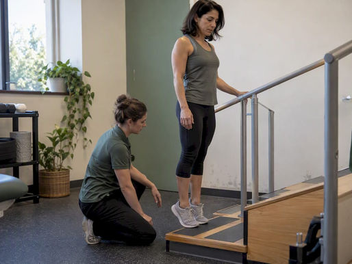 Patient performing controlled Achilles heel raise