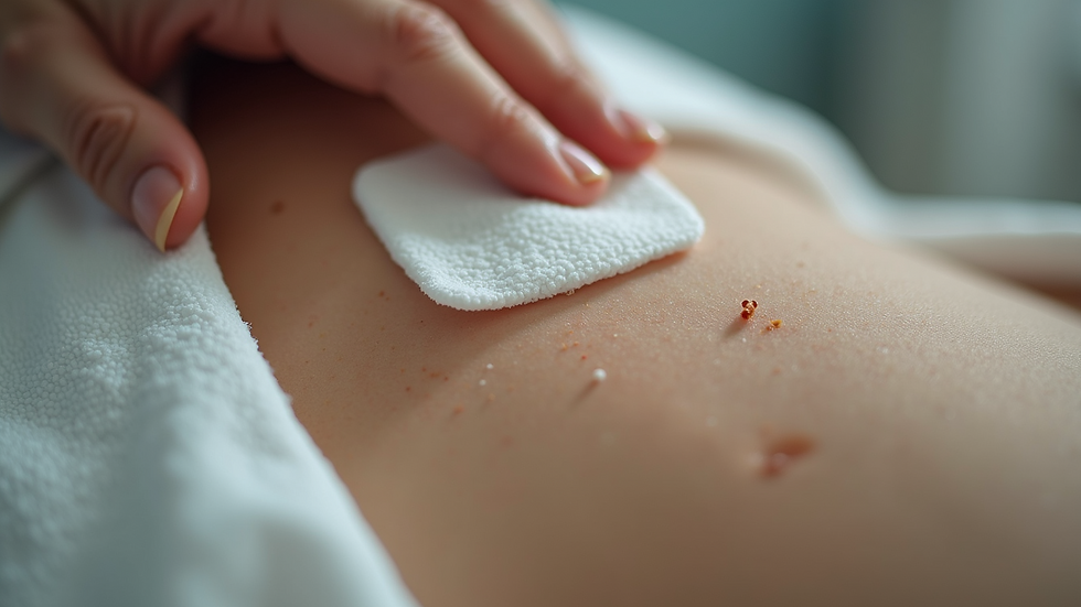 Close-up view of warm compress applied to skin with ingrown hair