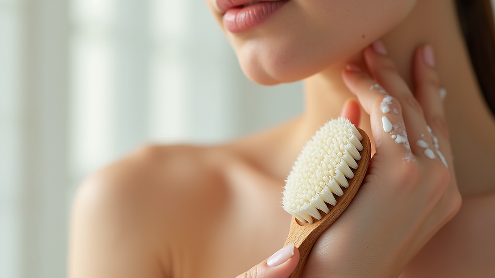 Close-up view of exfoliating brush on smooth skin