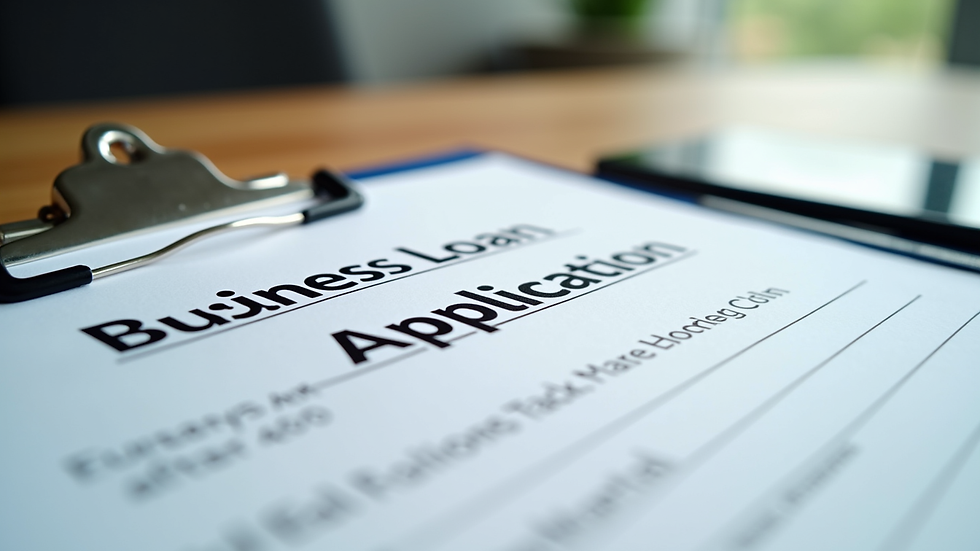 Close-up view of a business loan application form on a clipboard