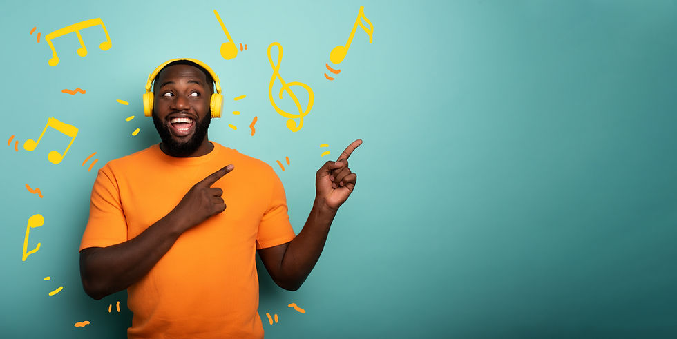 A happy man wearing yellow T-shirt and headset