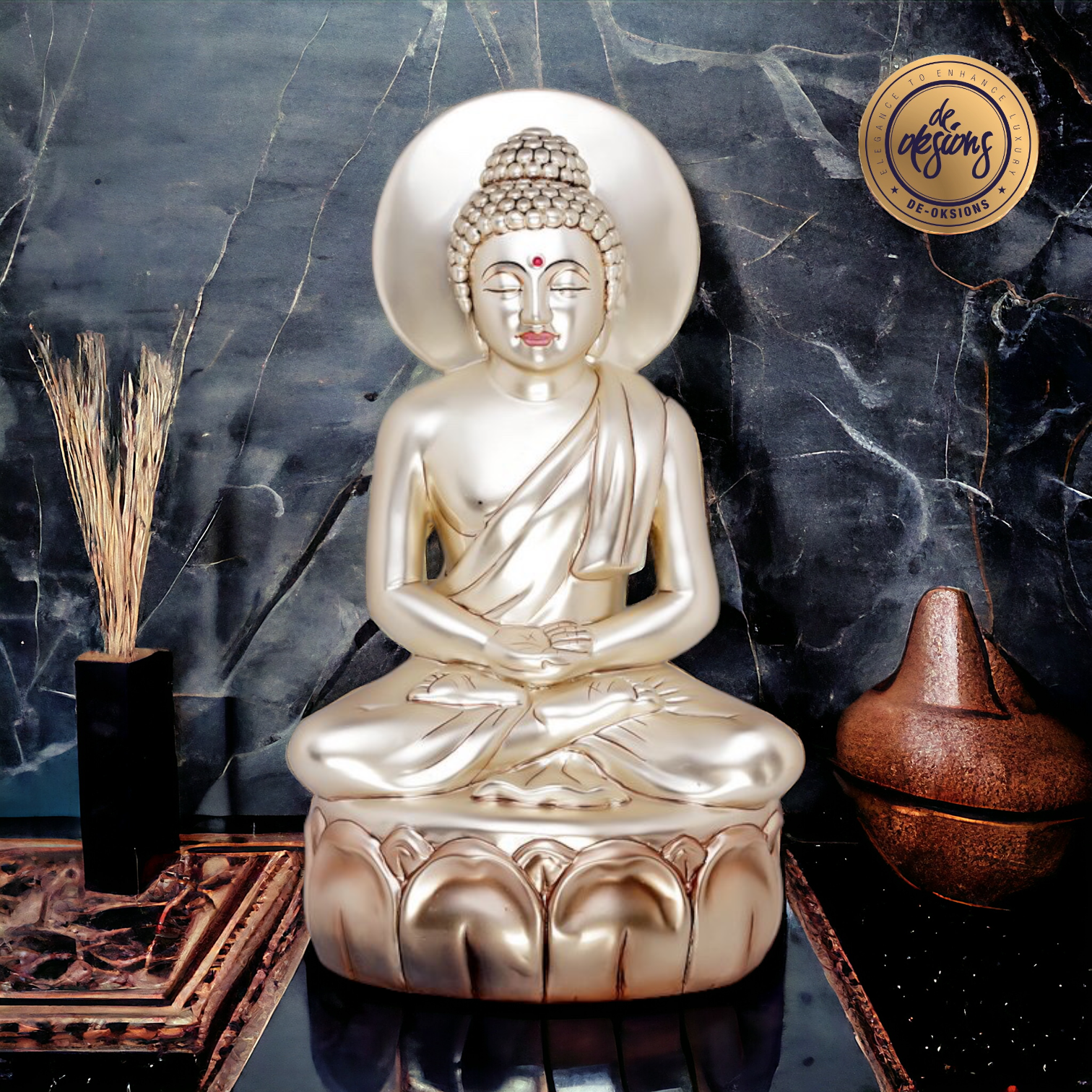 92.5 Silver plated Sitting Buddha statue