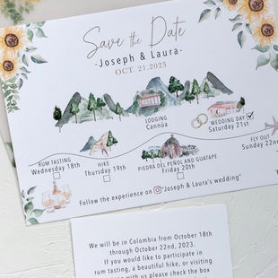 Invitaciones de boda con ilustraciones de acuarela del lugar de tu evento