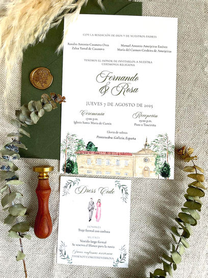 Invitación de boda en acuarela inspirada en España