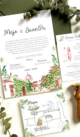 Invitación de boda ilustrada en acuarela inspirada en un lugar/venue especial
