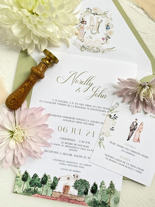 Ilustración en acuarela de un lugar de Bogotá para una invitación de boda