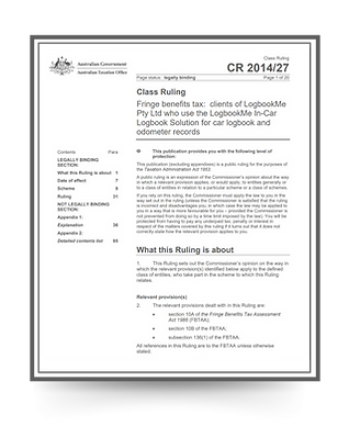 ATO Class Ruling CR 2014-27_FBT Tax Logb