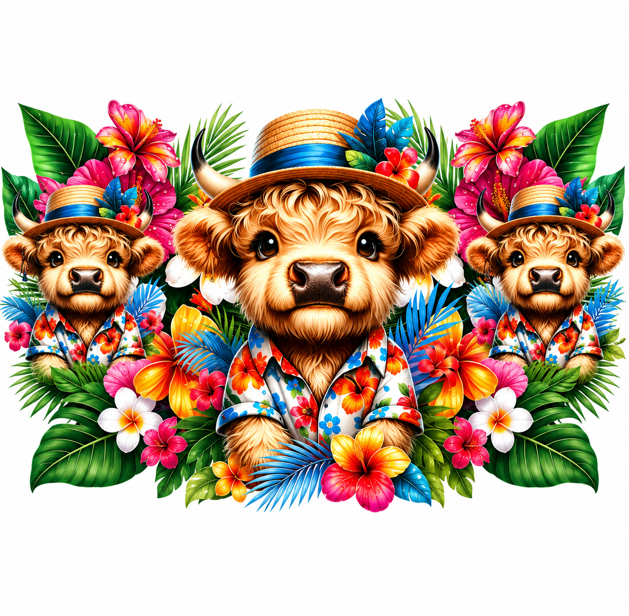 Tropical Trio of Highland Calves