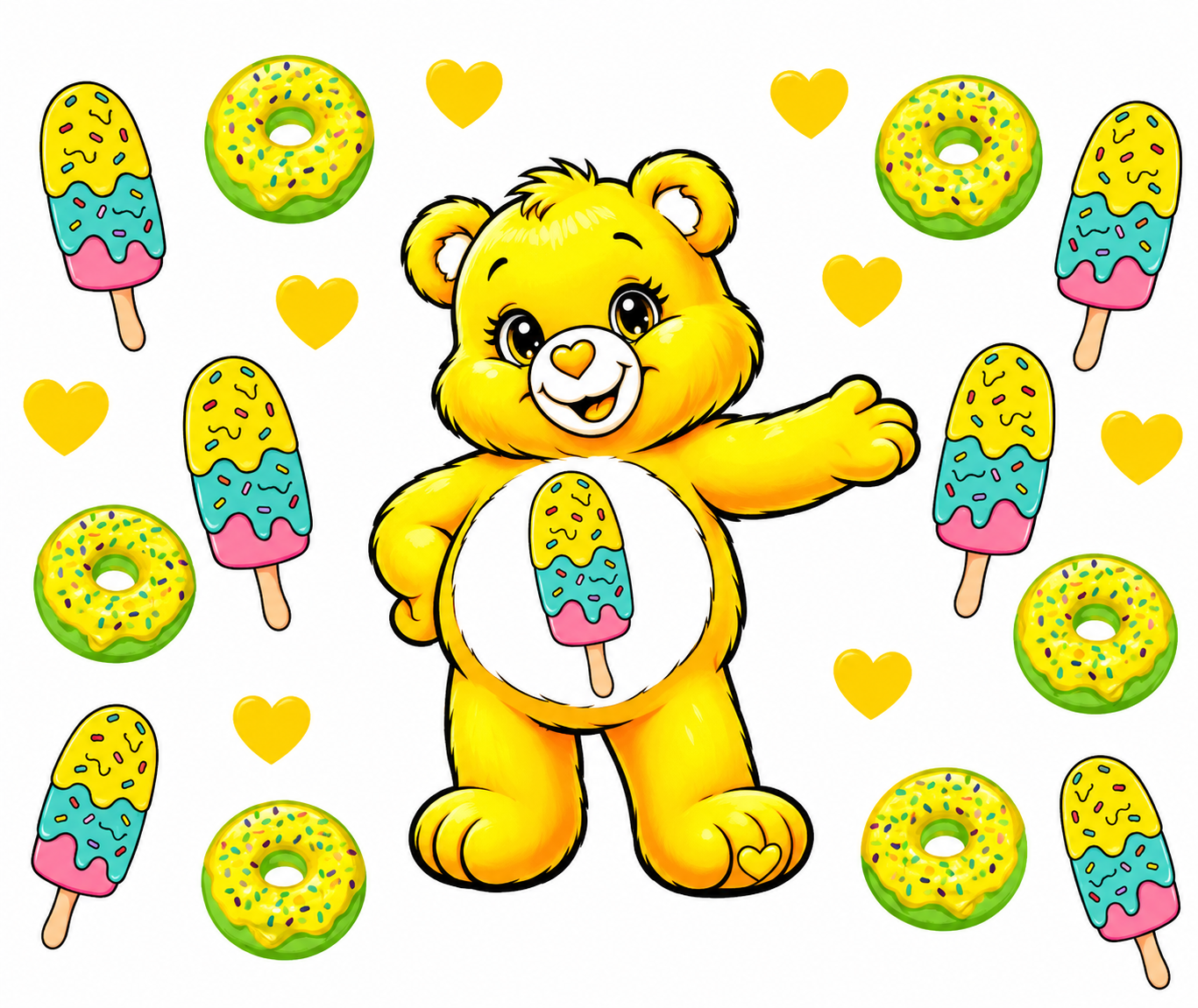 Happy bear with snacks pattern