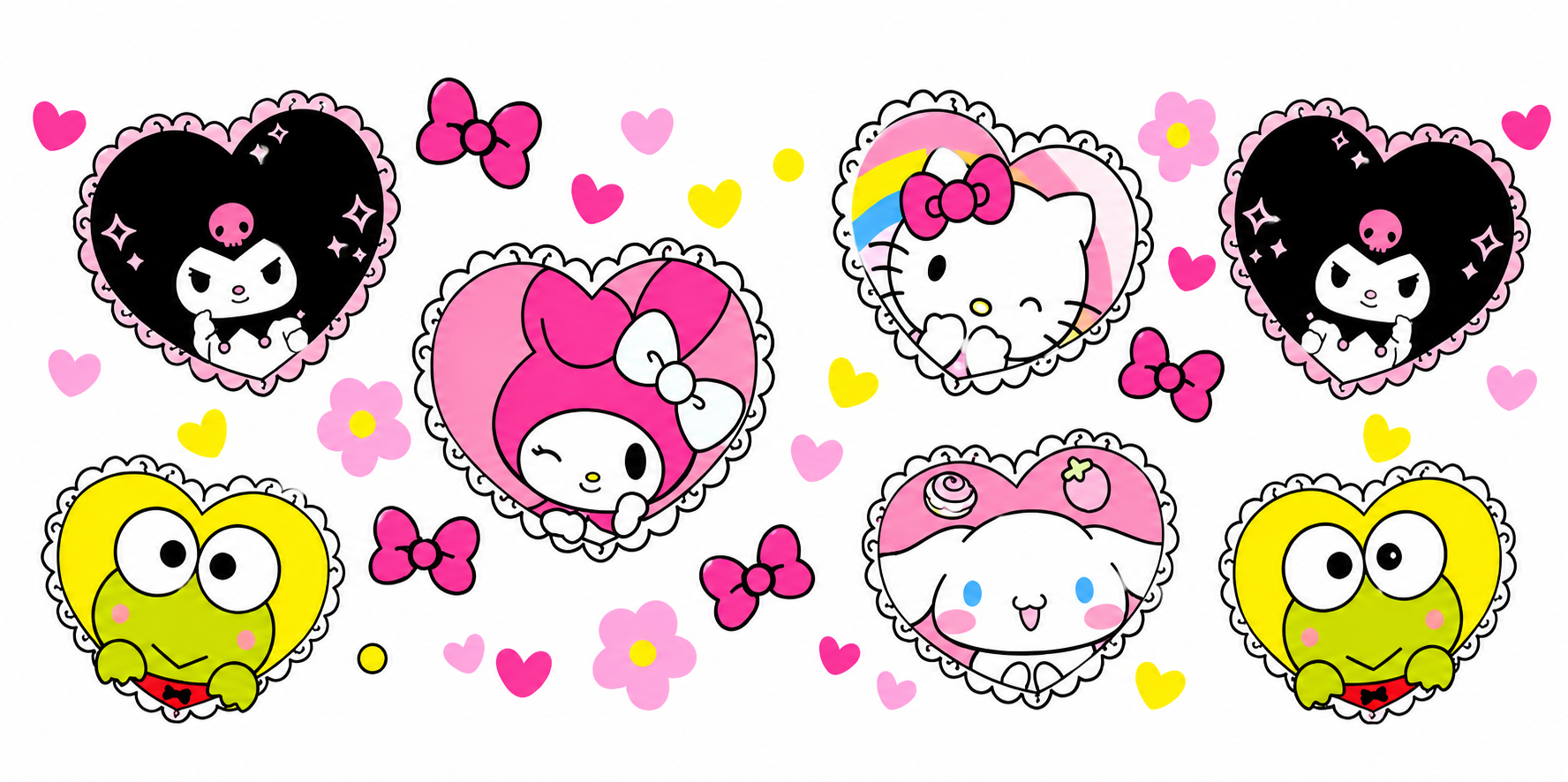 Kawaii character heart collage design