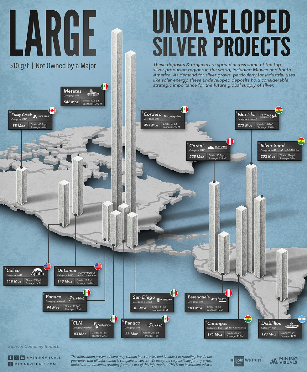 Mapped: Large Undeveloped Silver Deposits & Projects