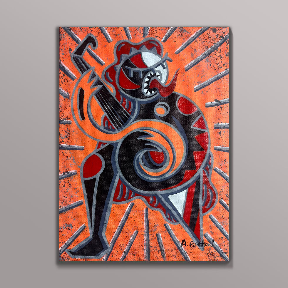 Sing acrylic painting orange guitar rock singer