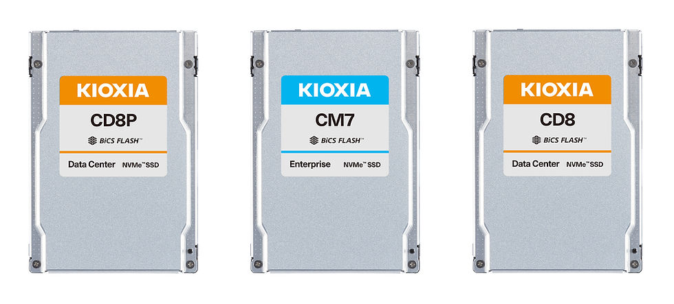 KIOXIA CD8P Series Data Center SSD, KIOXIA CM7 Series Enterprise SSD, and KIOXIA CD8 Series Data Center SSD