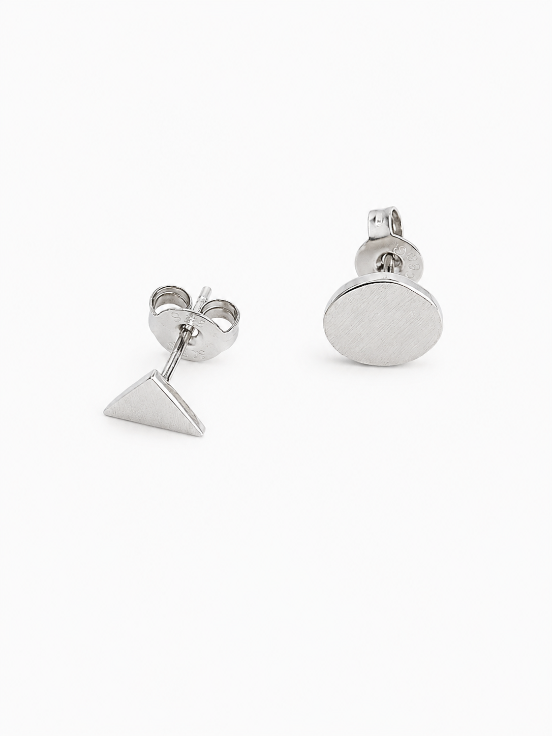 Miss-Matched Small Imperfect Circle/Triangle Studs — Sterling Silver